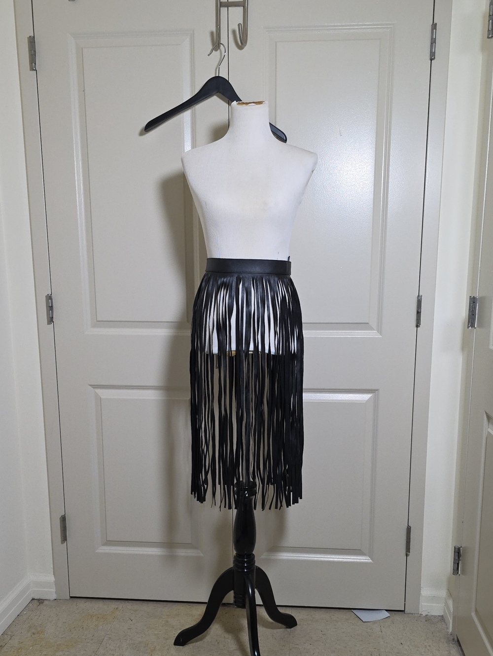Black Fringe Midi Skirt - Sleek Waistband
